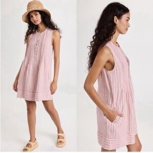 Faherty Isha Stripe Dress 100% Linen Pockets Lined $178.00 size M